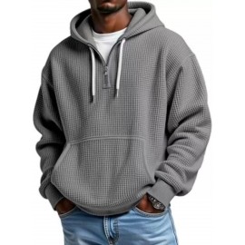 Multi-Color Waffle-Knit Half-Zip Hoodie Oversized Casual-Style Daily Outfit Comfortable Piece