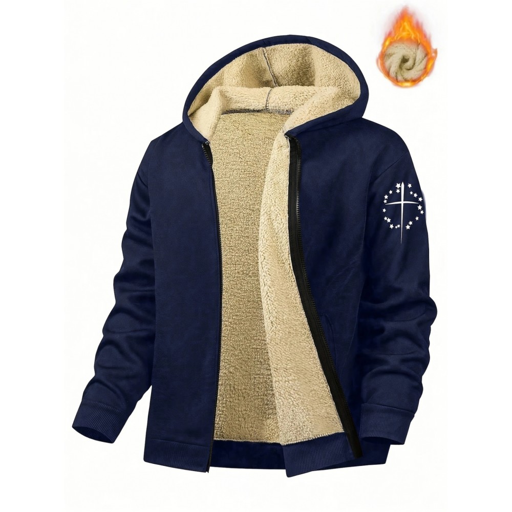 Men's Simple Printed Jacket, Everyday Coat, Seasonal Fashion, Stylish Outerwear, Trendy Coat, Warm Material, Lightweight Jacket, Printed Outerwear, Men's Fashion